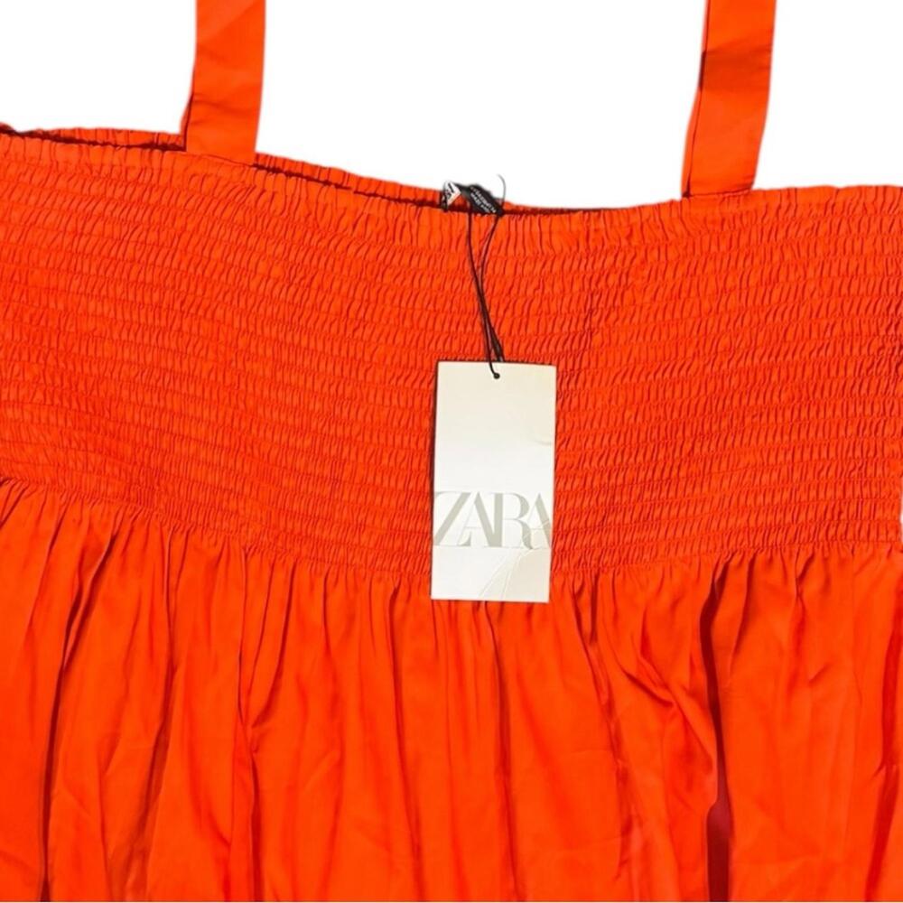 NWT ZARA Orange Smocked Tiered Midi Dress Summer Holiday Gift Ready Sz XXL - Picture 4 of 6
